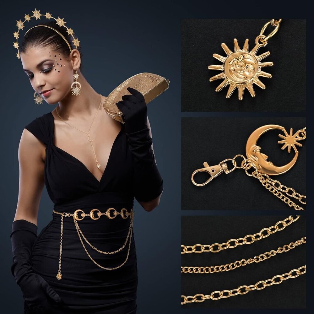 4 Pieces Halo Crown Moon Stars Necklaces and Body Chain Halo Tiaras Headband Hea - Picture 3 of 7